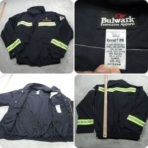 Bulwark Work Jacket Mens XS Navy Flame Resistant Hi-Vis‎ Reflective Canvas Logo